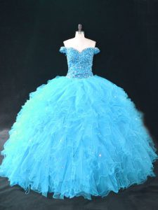 Palabra de longitud vestidos de bola sin mangas aqua azul dulce 16 vestido con cordones