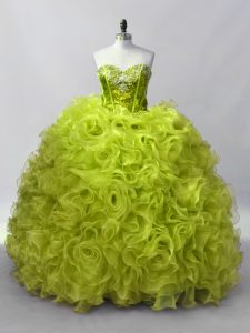 Palabra de longitud vestidos de bola sin mangas amarillo verde quinceañera vestido con cordones