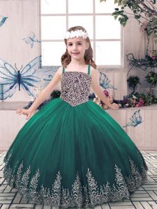 Palabra de longitud vestidos de color verde para niñas de tul sin mangas abalorios y bordados