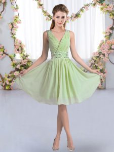Lujoso vestido de corte de honor de quinceañera sin mangas de gasa de color verde amarillo para fiesta de bodas