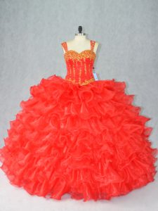 Piso largo rojo dulce 16 vestido correas sin mangas con cordones