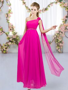 Vestido de damas con cordones de flores, hecho a mano, sin mangas, largo hasta el suelo, sin mangas, rosa caliente