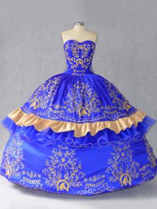 Azul real satinado y organza con cordones vestido de fiesta sin mangas hasta el suelo bordado y bowknot