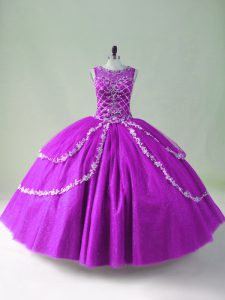 Longitud del piso cremallera dulce 16 vestidos púrpura para dulce 16 y quinceañera con abalorios y apliques