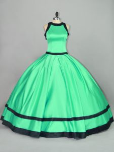 Manzana verde vestidos de bola primicia sin mangas satén piso longitud cremallera fruncido 15 cumpleaños vestido