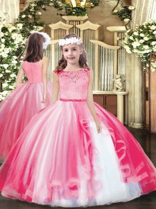 Gran rosa cremallera scoop encaje niña desfile vestidos de tul sin mangas