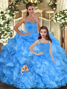 Baby blue lace up sweetheart volantes sweet 16 quinceanera dress organza sin mangas