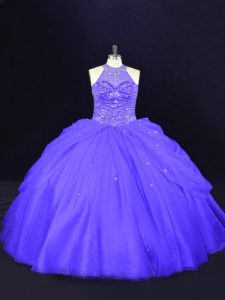 Sin mangas hasta el suelo con abalorios ata para arriba los vestidos de bola de membrillo con púrpura