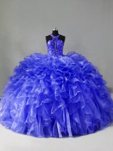 Cepillo tren vestidos de bola dulce 16 vestidos azul halter top organza sin mangas con cremallera