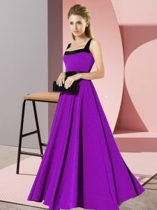 Vestido imperio dama para quinceañera púrpura gasa cuadrada sin mangas hasta el suelo con cremallera