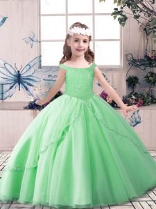 Deslumbrante manzana verde sin mangas de cuerda con cordones vestido de desfile de niñas al por mayor