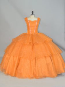 Vestidos de fiesta vestido de quinceañera correas naranjas organza sin mangas hasta el suelo longitud hasta