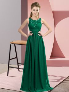 De gama alta de longitud de pavo real vestido de dama verde gasa sin mangas abalorios y apliques