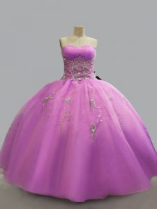 Elegante longitud de piso lila quinceañera vestidos de organza sin mangas abalorios