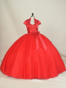 Novia de lujo sin mangas con cordones y abalorios bowknot 16 vestidos en rojo