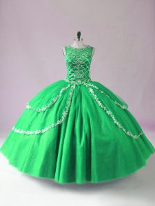 Vestidos de bola verde tul cucharada sin mangas abalorios piso longitud cremallera vestidos de quinceañera