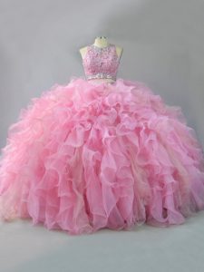En venta piso longitud rosa dulce 16 vestido scoop sin mangas con cordones
