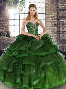Excepcional novia sin mangas con cordones de quinceañera vestidos de tul verde