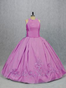 Gran lila bordado escote bordado dulce 16 vestido de quinceañera sin mangas con cordones