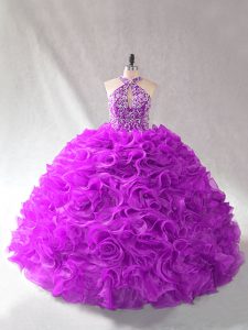 Atractivo vestido sin mangas sin mangas dulce 16 vestido largo hasta el suelo abalorios organza púrpura