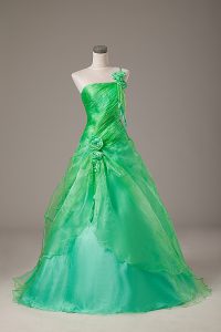 Vestidos de fiesta vestido de quinceañera verde, un hombro, organza, sin mangas, piso, longitud, encaje