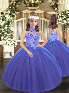 Apliques vestidos de gala para niñas, con cordones azules, hasta el suelo sin mangas