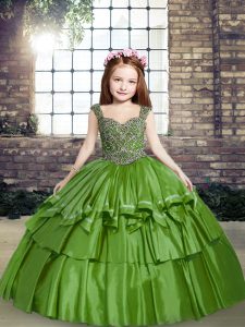Longitud del piso agradable en el vestido verde del desfile de los niños para el partido y el dulce 16 y banquete de boda con rebordear