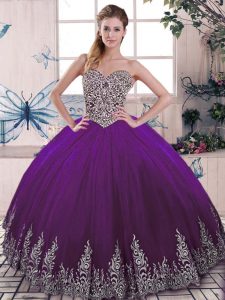 Púrpura dulce 16 vestido dulce 16 y quinceañera con abalorios y bordados sin mangas de encaje hasta