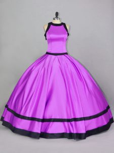 Fruncido dulce 16 vestido lila con cremallera sin mangas piso longitud