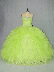 Palabra de longitud vestidos de bola sin mangas amarillo verde dulce 16 vestido de encaje hasta