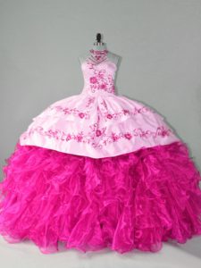 Maravilloso vestido rosa de quinceañera, vestido sin mangas, sin mangas, tren de la corte, con cordones