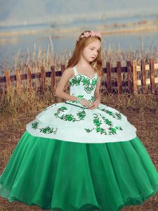 Popular verde sin mangas piso longitud bordado lateral cremallera niña vestidos de desfile