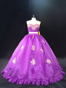 Quinceañera púrpura, vestido dulce 16 y quinceañera con apliques de novia sin mangas cepillo tren cremallera