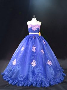 Apliques de escote corazón azul 15 vestido de quinceañera sin mangas con cremallera