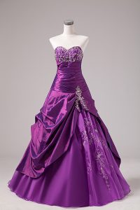 Berenjena púrpura con cordones de novia bordado membrillo vestidos de bola organza sin mangas