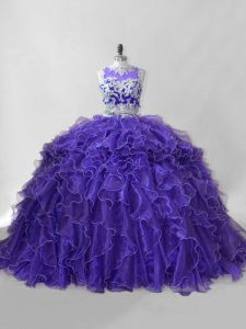 Membrillo púrpura vestidos de bola primicia sin mangas cepillo tren cremallera
