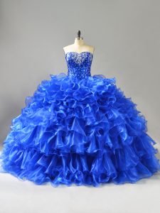 Cariño sin mangas con cordones vestido de fiesta vestido de gala organza azul real