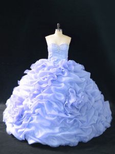 Lavanda con cordones de novia bordados y flores hechas a mano 15 vestido de quinceañera organza sin mangas de tren de la corte