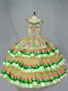 Organza verde oliva con cordones vestido de fiesta vestido de fiesta sin mangas hasta el suelo bordado y capas con volantes