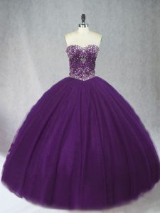 Púrpura vestidos de quinceañera dulce 16 y quinceañera con abalorios sin mangas con cordones