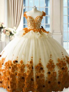 Diseño personalizado cremallera marrón dulce 16 vestido de quinceañera hecho a mano cepillo de flores tren