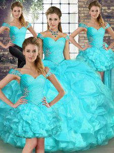 Palabra de longitud vestidos de bola sin mangas aqua azul dulce 16 vestido de quinceañera con cordones