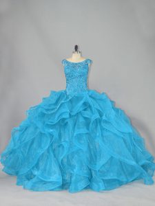 Perfect aqua blue 15 vestido de quinceañera primicia sin mangas cepillo tren ata para arriba