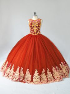 Gran moho rojo vestidos de bola tul cucharada sin mangas apliques hasta el suelo vestido de quinceañera con cordones