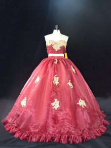 Cremallera de organza roja y dulce de dulce 16 vestidos sin mangas apliques