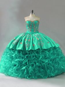 Colorido tejido sin mangas con flores onduladas, tren, encaje, vestido de fiesta, vestido de fiesta en verde con bordados y volantes