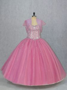 Ajuste personalizado longitud del piso rosa dulce 16 vestidos sin mangas con cordones