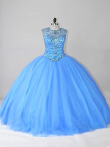 Dulce azul con cordones dulce 16 vestido abalorios longitud del piso sin mangas