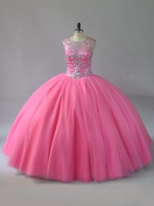 Brillante encaje hasta vestidos de quinceañera rosa para dulce 16 y quinceañera con abalorios