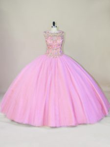 Barato rosa vestidos de bola abalorios dulce 16 vestido de encaje hasta tul sin mangas